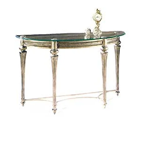 Traditionally Styled Demilune Sofa Table with Beveled Glass Top